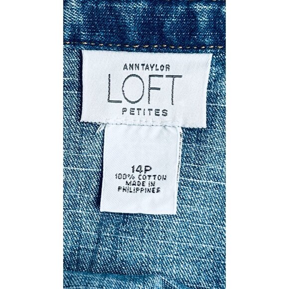 Loft Ann Taylor Tired Ruffled Midi Length Denim  Skirt Size 14P Ruffles Side Zip - Picture 8 of 9